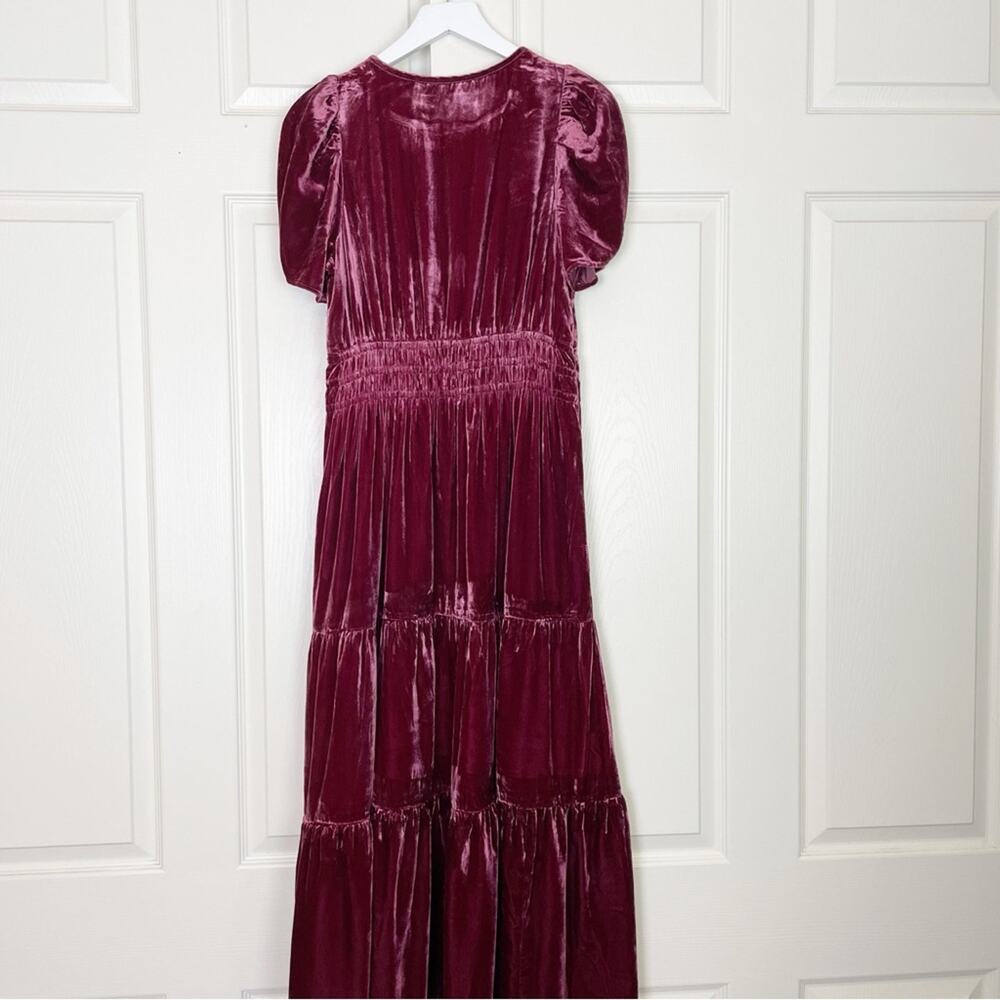 Anthropologie Somerset Plum Velvet Tiered Maxi Dress Boho Glam Sz M - Picture 4 of 9
